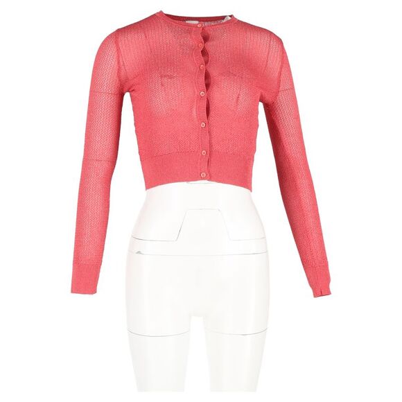 Missoni Cropped Cardigan in Pink Cotton Off-the-Shoulder Sweaters